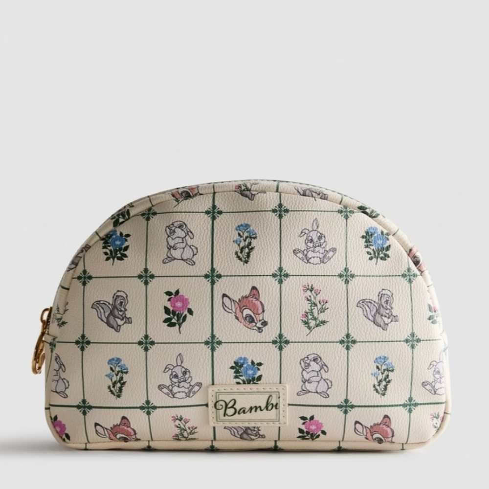 Disney’s Bambi Curved Makeup Bag with a floral print, Cosmetic, Green, Primark